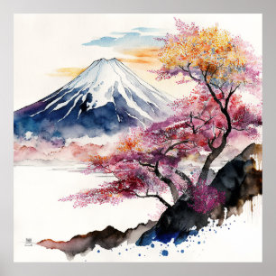 Eine wunderschöne Aquarellfärbung des Fuji Poster