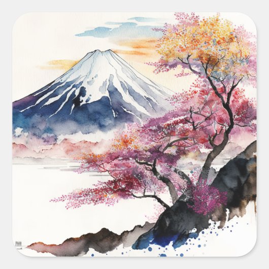 Eine wunderschöne Aquarellfärbung des Fuji Quadratischer Aufkleber (Vorderseite)