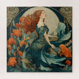 Eine wunderschöne Art Nouveau Meerjungfrau mit rot Puzzle