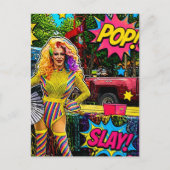 Eine wunderschöne Drag Queen, bunte Pop-Art Postkarte (Vorderseite)