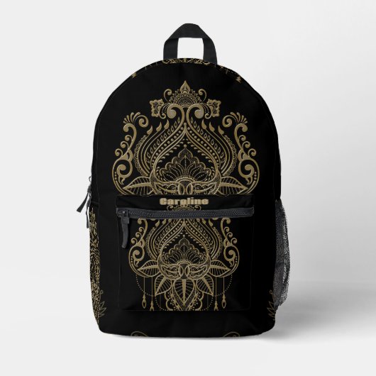 Eine wunderschöne filigrane goldene Lotus-Blume. Bedruckter Rucksack (Vorderseite)