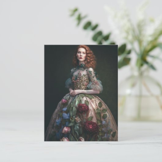 Eine wunderschöne Frau in Blumendress AI Generiert Postkarte (Stehend Vorderseite)