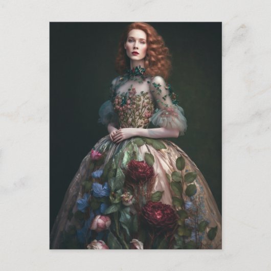 Eine wunderschöne Frau in Blumendress AI Generiert Postkarte (Vorderseite)