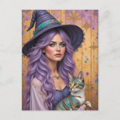 Eine wunderschöne Hexe und ihre Katze Postkarte (Vorderseite)