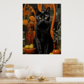 Eine wunderschöne schwarze Katze im Orangen Stuhl Poster (Küche)