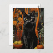 Eine wunderschöne schwarze Katze im Orangen Stuhl Postkarte (Vorne/Hinten)