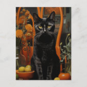 Eine wunderschöne schwarze Katze im Orangen Stuhl Postkarte (Vorderseite)