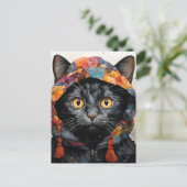 Eine wunderschöne schwarze Katze in einer farbenfr Postkarte (Stehend Vorderseite)