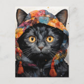 Eine wunderschöne schwarze Katze in einer farbenfr Postkarte (Vorderseite)