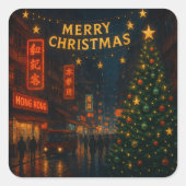 Eine wundervolle Straße in Hongkong in der Weihnac Quadratischer Aufkleber (Vorderseite)