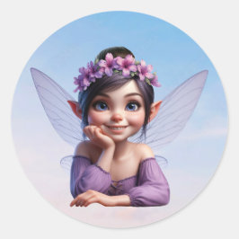 Eine zauberhafte kleine Fee, die für die Kamera po Runder Aufkleber