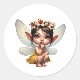 Eine zauberhafte kleine Fee, die sich nach unten d Runder Aufkleber