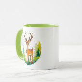 Eine Zeichnung eines süßen Hirschs im Wald. Tasse (Vorderseite Links)