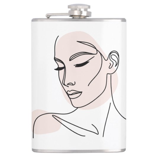 Eine Zeile Frauengesicht Zeichne No2 Flachmann (Vorderseite)