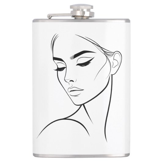 Eine Zeile Frauengesicht Zeichne Nr. 3 Flachmann (Vorderseite)