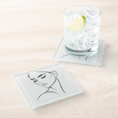 Eine Zeile Frauengesicht Zeichne Nr. 3 Glasuntersetzer (Schrägansicht)