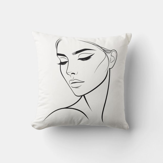 Eine Zeile Frauengesicht Zeichne Nr. 3 Kissen (Vorderseite)
