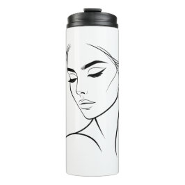 Eine Zeile Frauengesicht Zeichne Nr. 3 Thermosbecher
