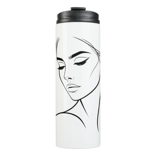 Eine Zeile Frauengesicht Zeichne Nr. 3 Thermosbecher (Vorderseite)