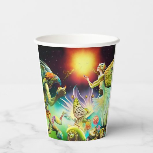 Eine Zeit, in der Ölgemälde in Umlauf gebracht wer Pappbecher (Rückseite)