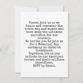 Eine Zeit, um Amerikas Helden zu ehren Einladung (Rückseite)