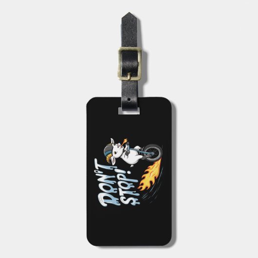 Eine Ziege, die ein Einrad fährt Gepäckanhänger (Vorderseite vertikal)