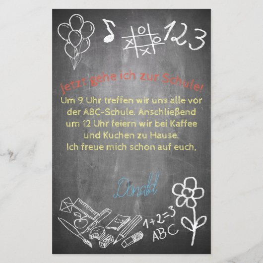 Einelkarte zur Einschulung (Rückseite)