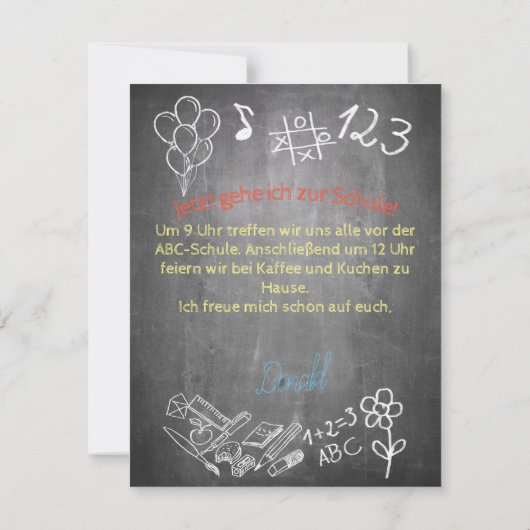 Einelkarte zur Einschulung (Rückseite)