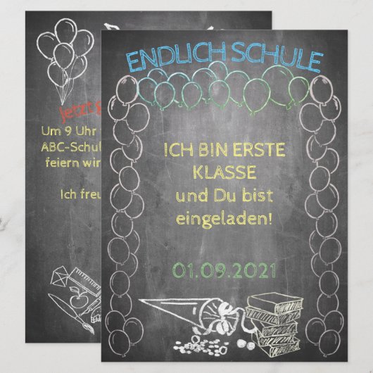 Einelkarte zur Einschulung (Vorne/Hinten)