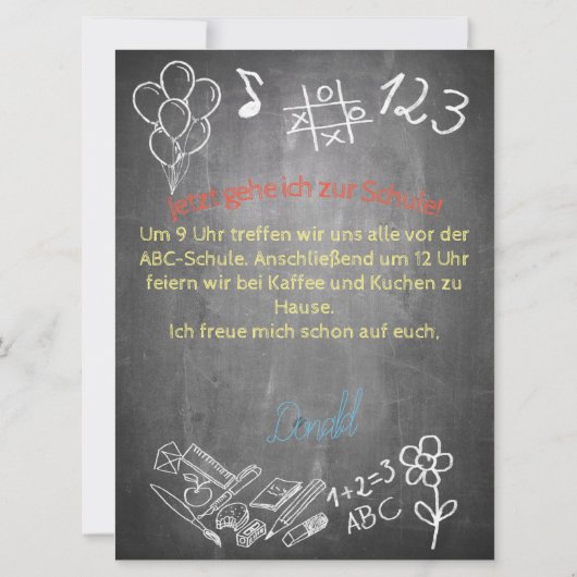 Einelkarte zur Einschulung (Rückseite)