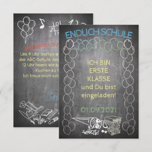 Einelkarte zur Einschulung (Vorne/Hinten)