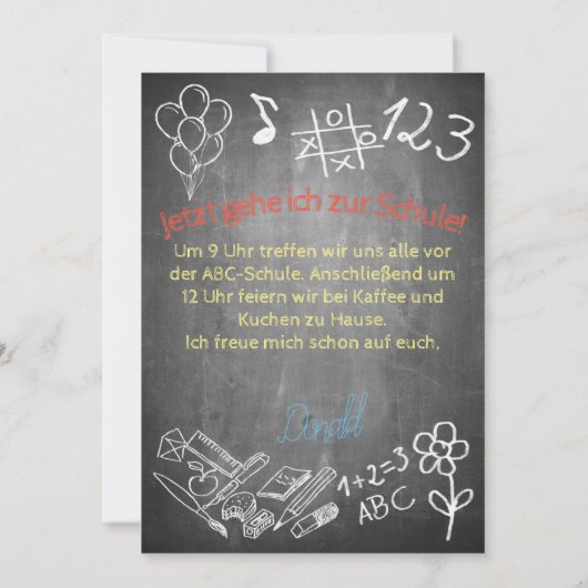 Einelkarte zur Einschulung (Rückseite)