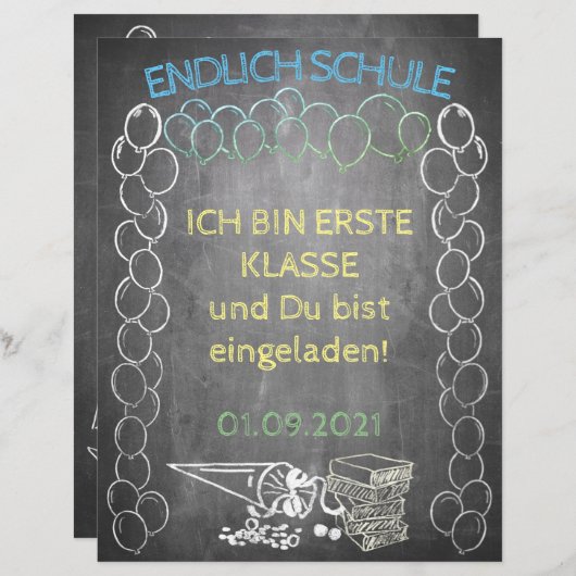 Einelkarte zur Einschulung (Vorne/Hinten)