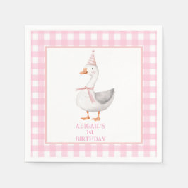 EINEN ALBERNEN GOOSE PINK GINGHAM 1. GEBURTSTAG SERVIETTE