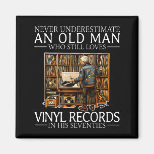 Einen alten Mann, der Vinyl-Schallplatten liebt, u Magnet