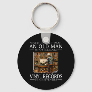 Einen alten Mann, der Vinyl-Schallplatten liebt, u Schlüsselanhänger