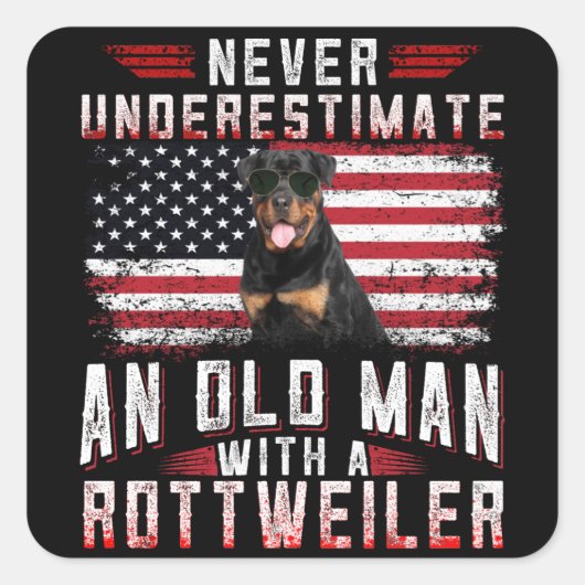 Einen alten Mann mit einem Rottweiler nie untersch Quadratischer Aufkleber (Vorderseite)