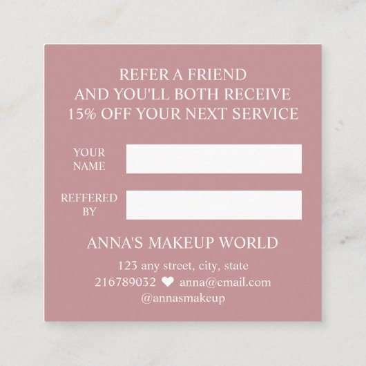 Einen Friend Makeup Artist Schönheitssalon suchen Empfehlungskarte (Rückseite)