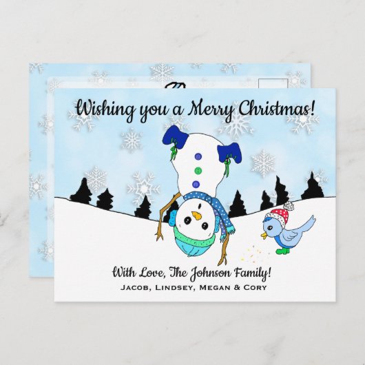 Einen frohen Weihnachten - Auf dem Kopf - Schneema Postkarte (Vorne/Hinten)