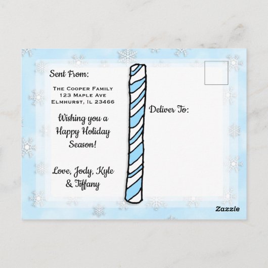 Einen frohen Weihnachten - Auf dem Kopf - Schneema Postkarte (Rückseite)