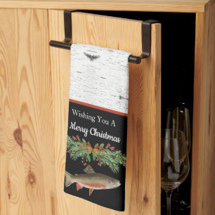 Einen frohen Weihnachtsforell wünschen Geschirrtuch