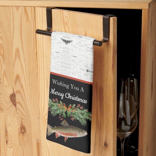 Einen frohen Weihnachtsforell wünschen Geschirrtuch (Drittel gefaltet)