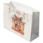 Einen frohen Weihnachtskamin wünschen Große Geschenktüte (Rückseite Schrägansicht)