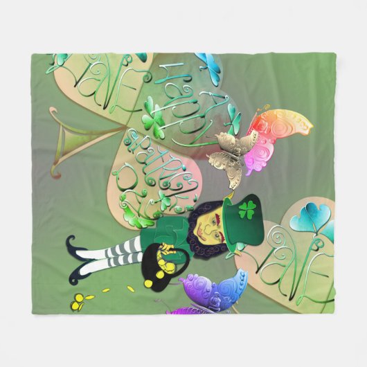 "Einen glücklichen St. Patrick's Day!" Leprechaun Fleecedecke (Vorderseite (Horizontal))
