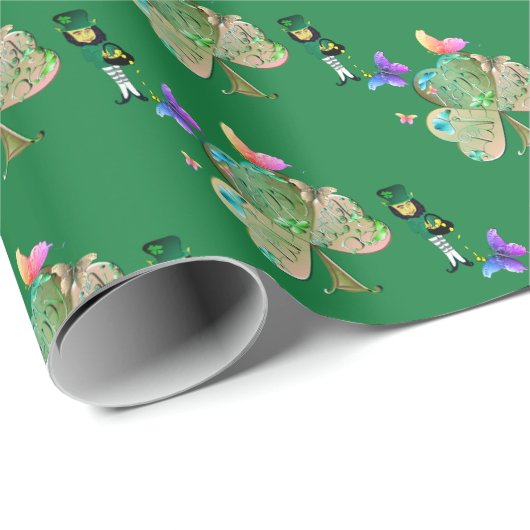 "Einen glücklichen St. Patrick's Day" Leprechaun Geschenkpapier (Rolleneckpunkt)