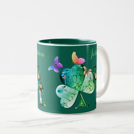 "Einen glücklichen St. Patrick's Day" Leprechaun Zweifarbige Tasse (VorderseiteRechts)