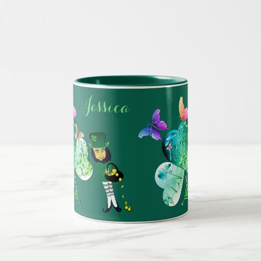 "Einen glücklichen St. Patrick's Day" Leprechaun Zweifarbige Tasse (Mittel)