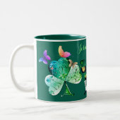 "Einen glücklichen St. Patrick's Day" Leprechaun Zweifarbige Tasse (Links)