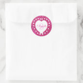 Einen Namen Monogram Pink Glitzer White Heart hinz Runder Aufkleber (Tasche)