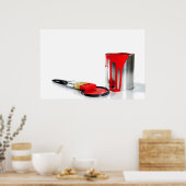 einen roten Eimer mit Pinsel Poster (Küche)
